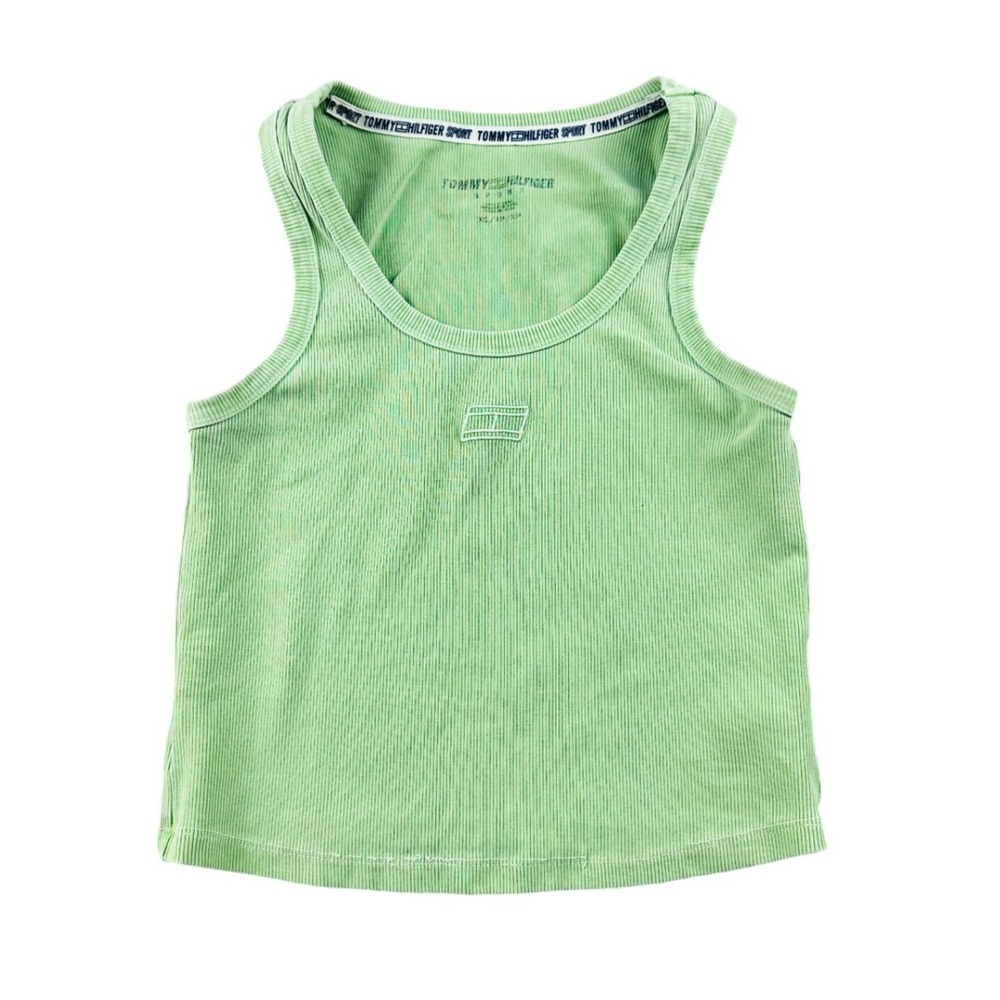 Tommy Hilfiger Sport Tank Top Women XL Green Ribbed Scoop Neck Stretch Athletic
